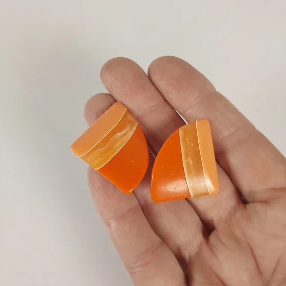 Bold Orange Resin Half-Moon Clip On Earrings - Picture 8 of 9